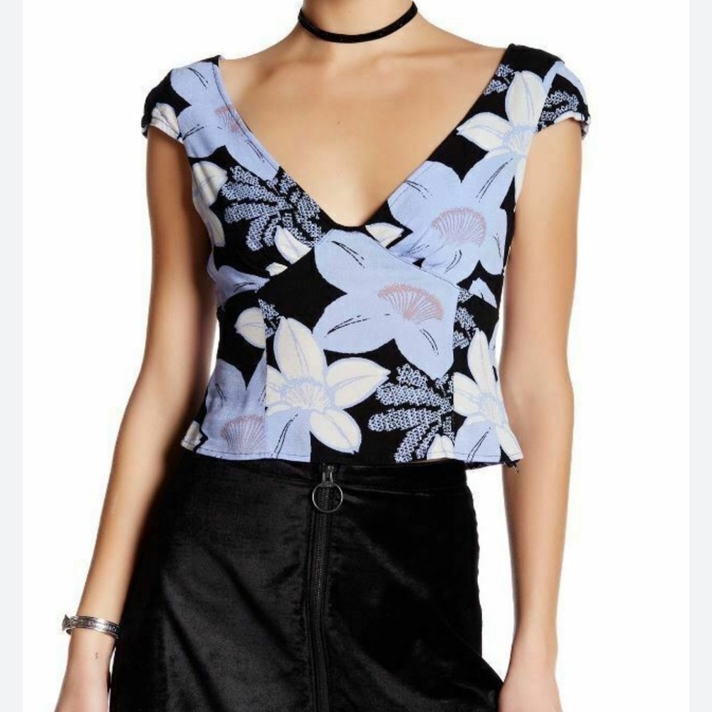 Free people Blue and black Fitted Peplum Blouse